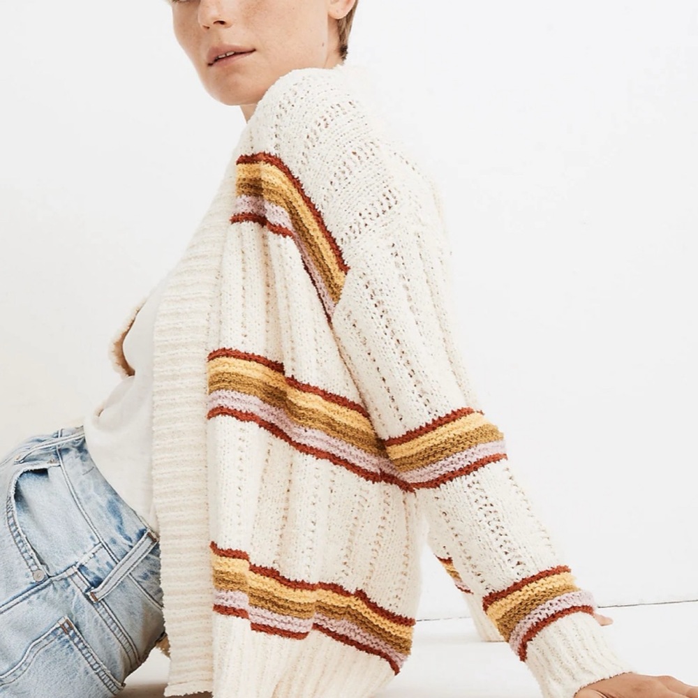 Madewell Striped Diaz Open Cardigan Sweater XS Cream - Picture 3 of 13